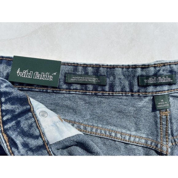 WILD FABLE HIGHEST RISE CUTOFF BLUE DENIM SHORTS FRAYED HEM DISTRESSED SZ 16 NWT - Picture 6 of 8